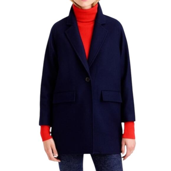 J. Crew Wool Blend Melton Boyfriend Coat One Button Navy Blue Size 12 - Picture 2 of 12